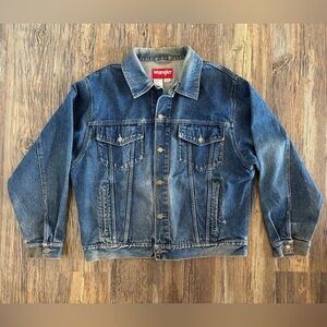 Vtg Wrangler Hero Trucker Denim Jean Jacket XL Distressed Thrashed Destroyed